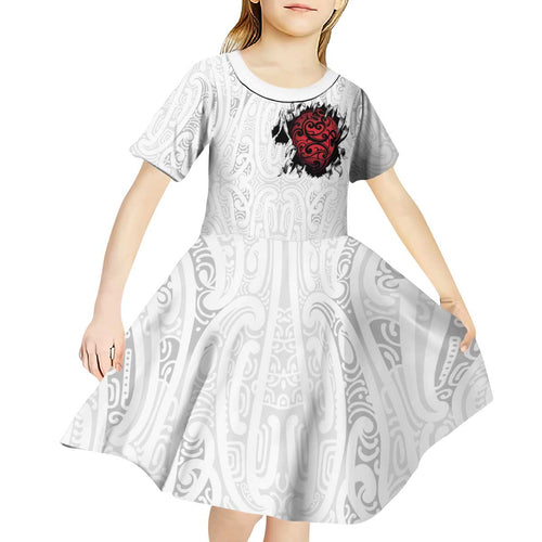 New Zealand Maori Heart Tribal Personalised Kid Short Sleeve Dress Polynesian Patterns