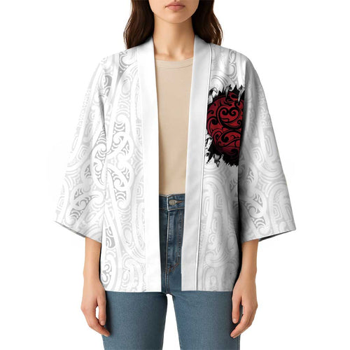 New Zealand Maori Heart Tribal Personalised Kimono Polynesian Patterns