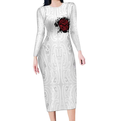 New Zealand Maori Heart Tribal Personalised Long Sleeve Bodycon Dress Polynesian Patterns