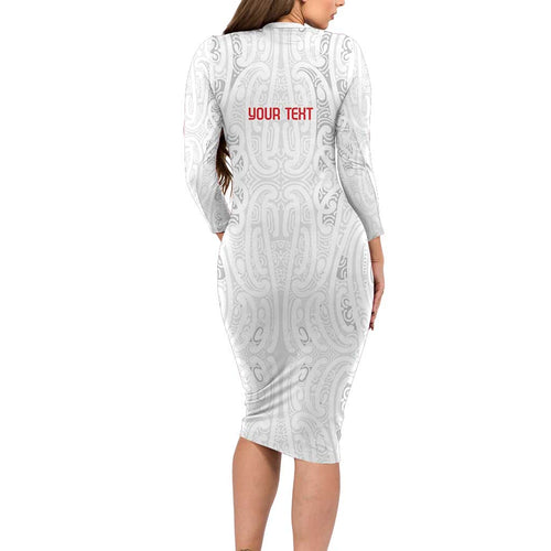 New Zealand Maori Heart Tribal Personalised Long Sleeve Bodycon Dress Polynesian Patterns