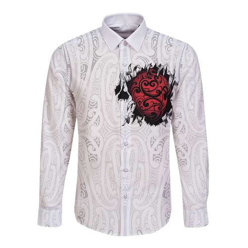 New Zealand Maori Heart Tribal Personalised Long Sleeve Button Shirt Polynesian Patterns