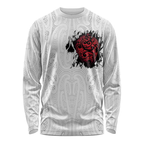 New Zealand Maori Heart Tribal Personalised Long Sleeve Shirt Polynesian Patterns