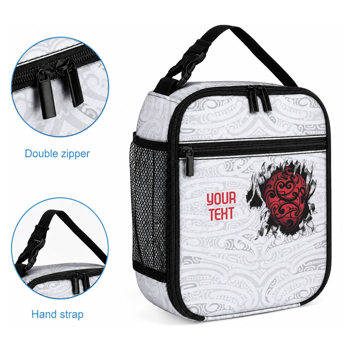New Zealand Maori Heart Tribal Personalised Lunch Bag Polynesian Patterns