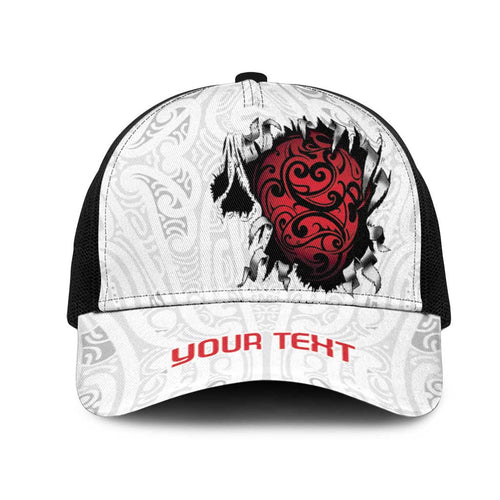 New Zealand Maori Heart Tribal Personalised Mesh Trucker Cap Polynesian Patterns
