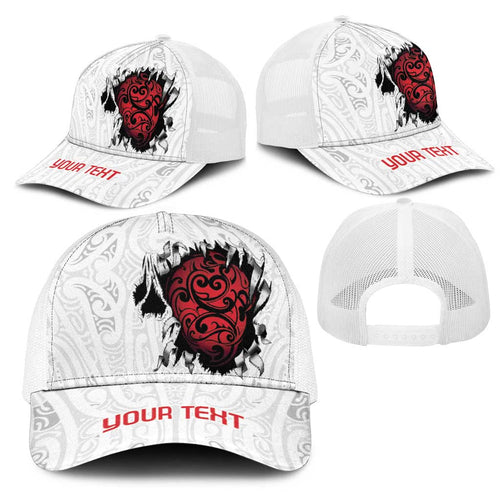 New Zealand Maori Heart Tribal Personalised Mesh Trucker Cap Polynesian Patterns