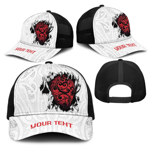 New Zealand Maori Heart Tribal Personalised Mesh Trucker Cap Polynesian Patterns