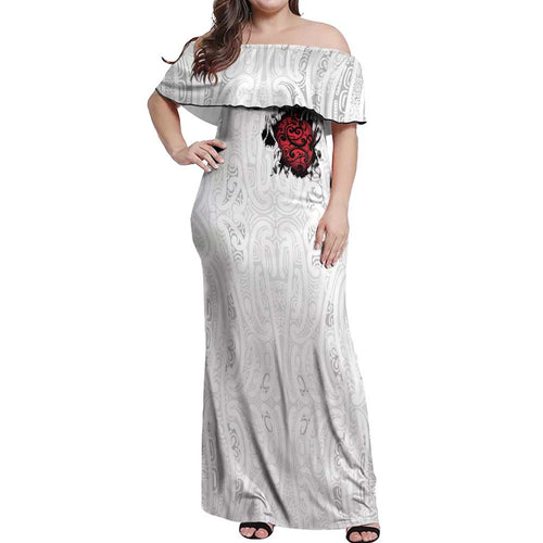 New Zealand Maori Heart Tribal Personalised Off Shoulder Maxi Dress Polynesian Patterns