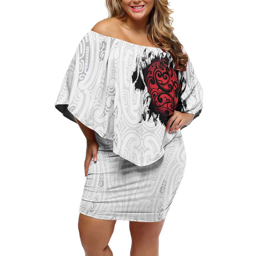 New Zealand Maori Heart Tribal Personalised Off Shoulder Short Dress Polynesian Patterns