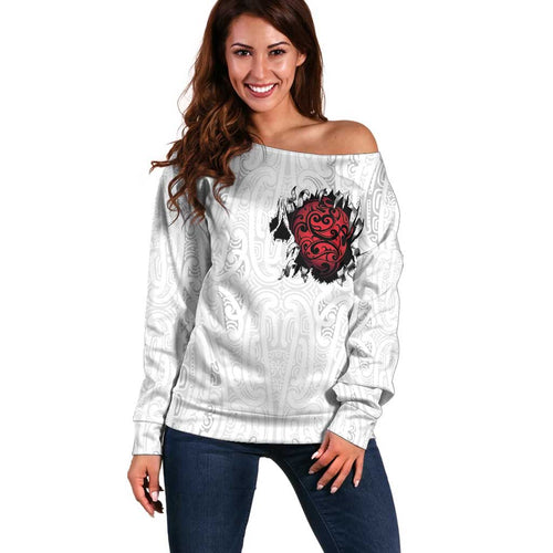 New Zealand Maori Heart Tribal Personalised Off Shoulder Sweater Polynesian Patterns