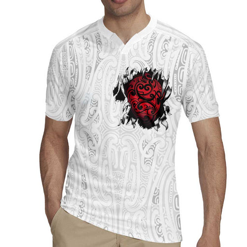 New Zealand Maori Heart Tribal Personalised Rugby Jersey Polynesian Patterns