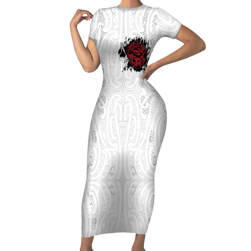 New Zealand Maori Heart Tribal Personalised Short Sleeve Bodycon Dress Polynesian Patterns