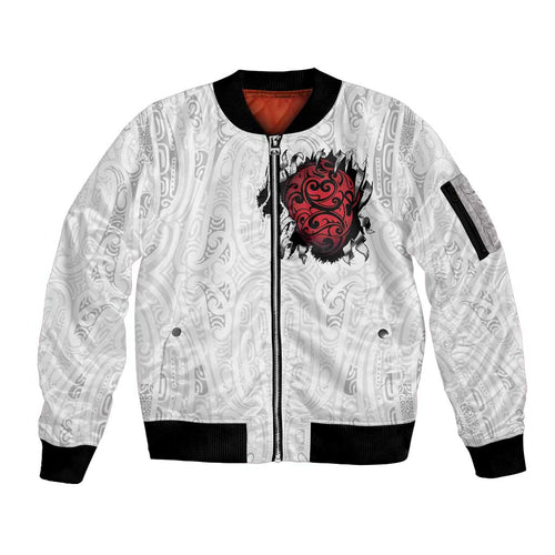 New Zealand Maori Heart Tribal Personalised Sleeve Zip Bomber Jacket Polynesian Patterns