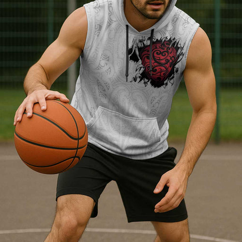 New Zealand Maori Heart Tribal Personalised Sleeveless Hoodie Polynesian Patterns