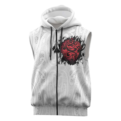 New Zealand Maori Heart Tribal Personalised Sleeveless Zip Hoodie Polynesian Patterns