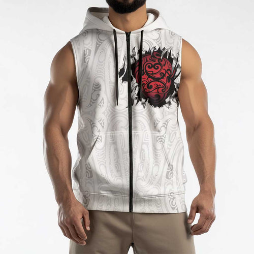 New Zealand Maori Heart Tribal Personalised Sleeveless Zip Hoodie Polynesian Patterns