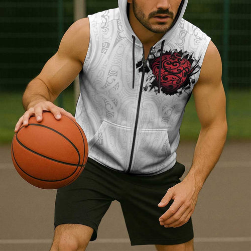 New Zealand Maori Heart Tribal Personalised Sleeveless Zip Hoodie Polynesian Patterns