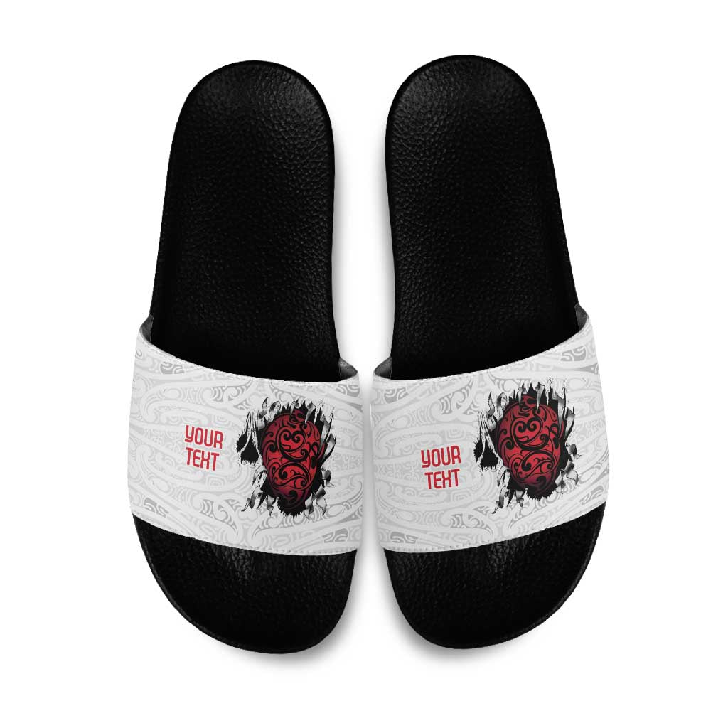 New Zealand Maori Heart Tribal Personalised Slide Sandals Polynesian Patterns