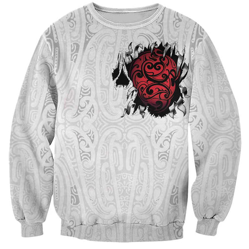 New Zealand Maori Heart Tribal Personalised Sweatshirt Polynesian Patterns
