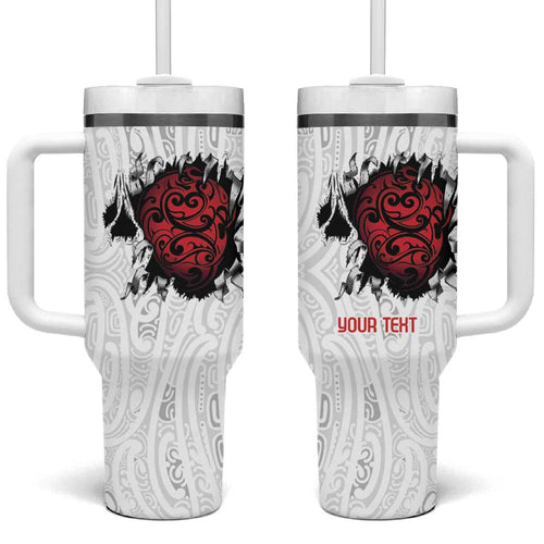 New Zealand Maori Heart Tribal Personalised Tumbler With Handle Polynesian Patterns