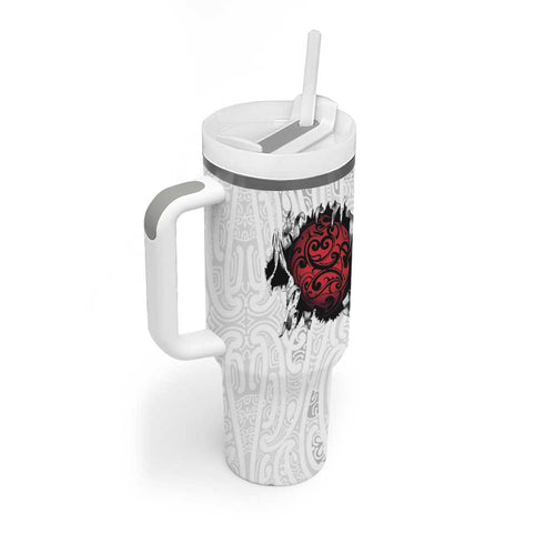 New Zealand Maori Heart Tribal Personalised Tumbler With Handle Polynesian Patterns