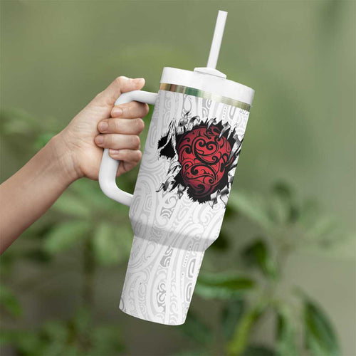 New Zealand Maori Heart Tribal Personalised Tumbler With Handle Polynesian Patterns