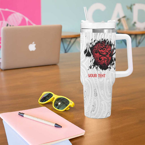 New Zealand Maori Heart Tribal Personalised Tumbler With Handle Polynesian Patterns