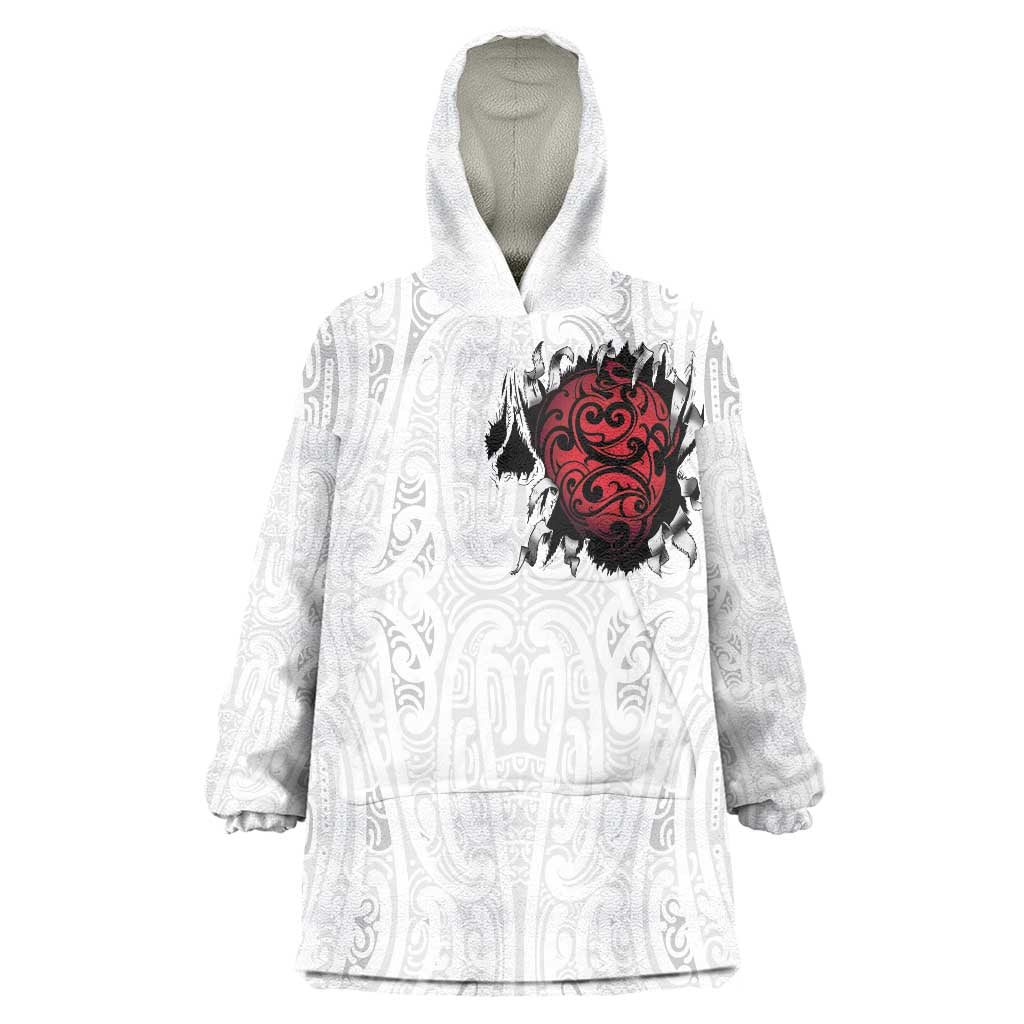 New Zealand Maori Heart Tribal Personalised Wearable Blanket Hoodie Polynesian Patterns