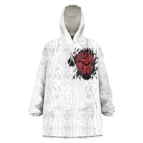 New Zealand Maori Heart Tribal Personalised Wearable Blanket Hoodie Polynesian Patterns