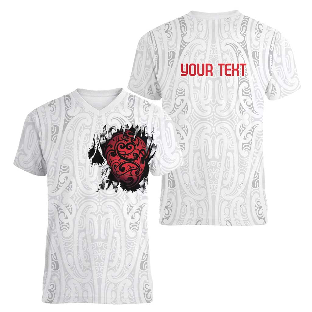 New Zealand Maori Heart Tribal Personalised Women V-Neck T-Shirt Polynesian Patterns