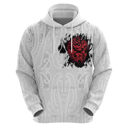 New Zealand Maori Heart Tribal Personalised Zip Hoodie Polynesian Patterns