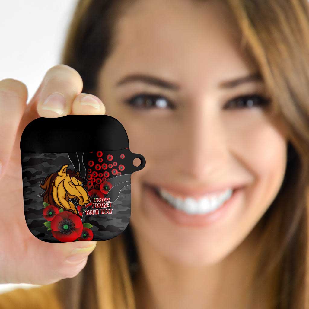 Brisbane Broncos ANZAC Personalised AirPods Case Lest We Forget Poppy Camo