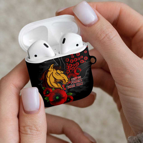 Brisbane Broncos ANZAC Personalised AirPods Case Lest We Forget Poppy Camo