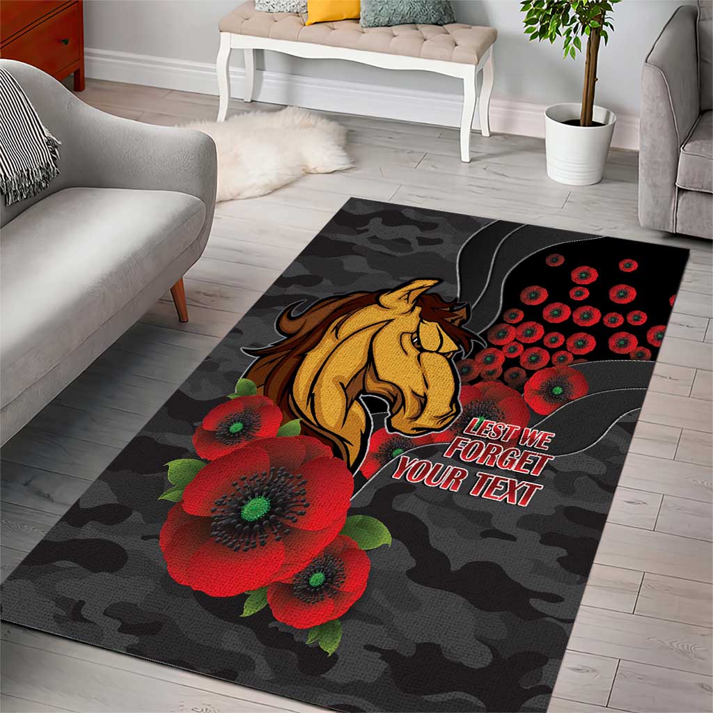 Brisbane Broncos ANZAC Personalised Area Rug Lest We Forget Poppy Camo
