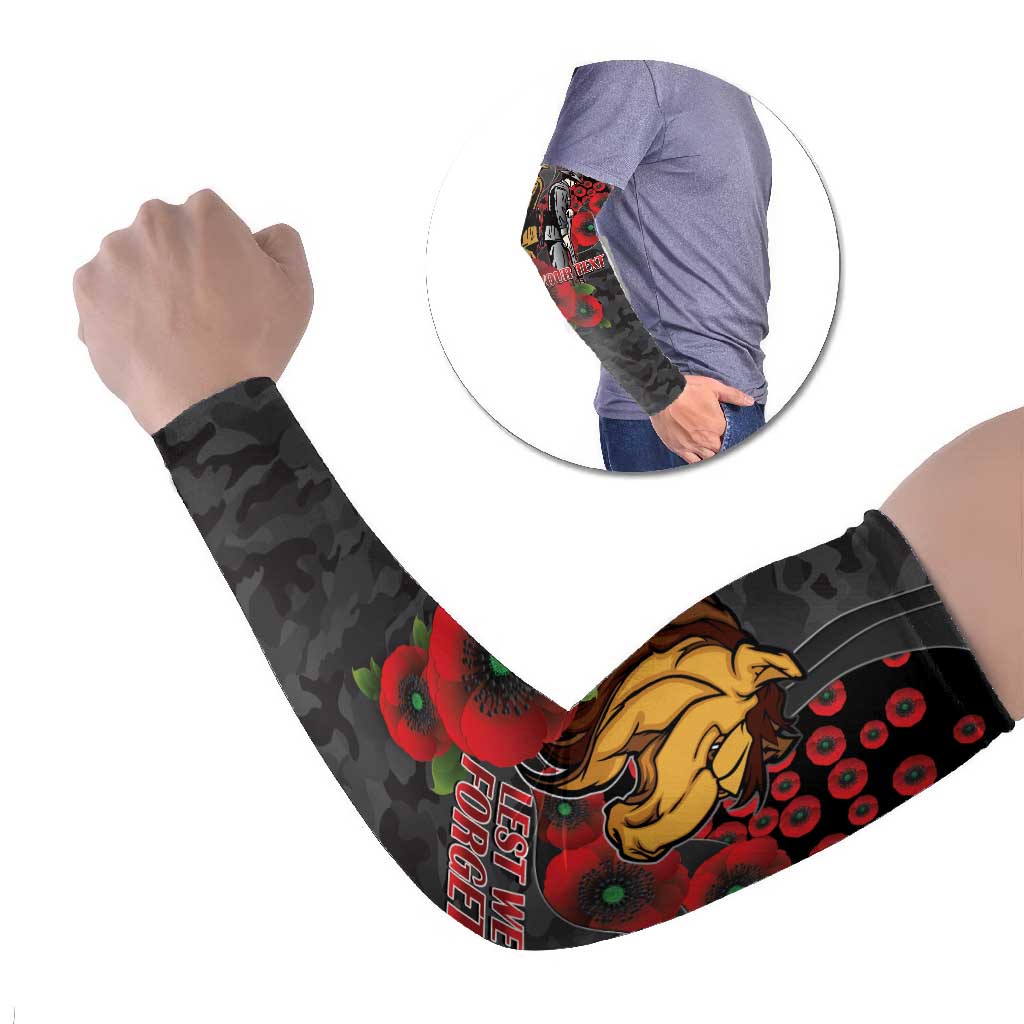 Brisbane Broncos ANZAC Personalised Arm Sleeves Lest We Forget Poppy Camo