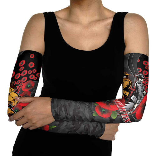 Brisbane Broncos ANZAC Personalised Arm Sleeves Lest We Forget Poppy Camo