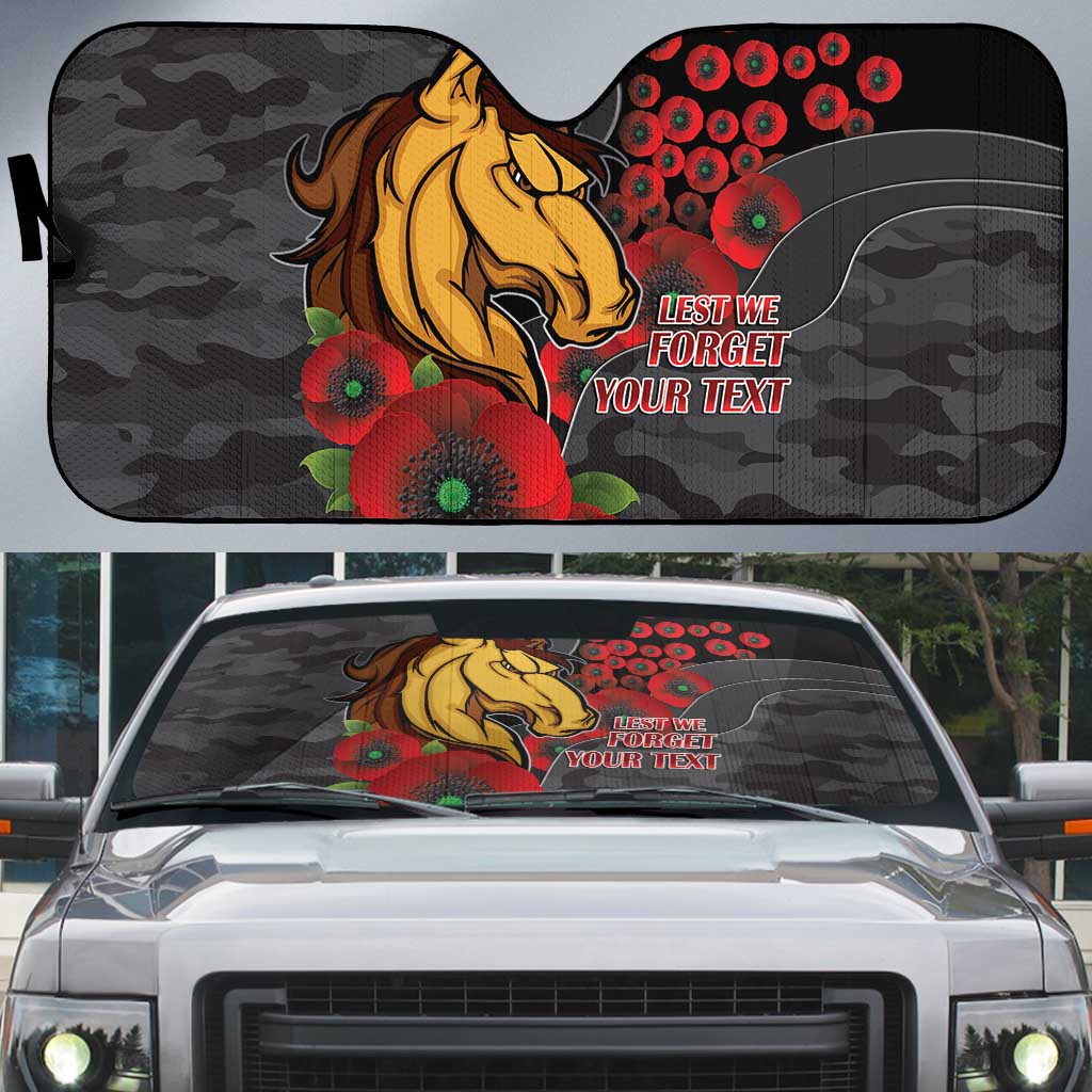 Brisbane Broncos ANZAC Personalised Auto Sun Shade Lest We Forget Poppy Camo