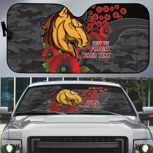 Brisbane Broncos ANZAC Personalised Auto Sun Shade Lest We Forget Poppy Camo