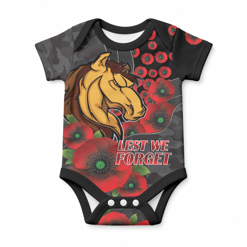 Brisbane Broncos ANZAC Personalised Baby Onesie Lest We Forget Poppy Camo
