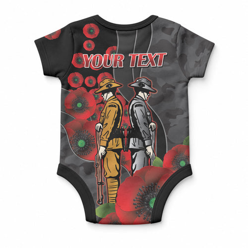 Brisbane Broncos ANZAC Personalised Baby Onesie Lest We Forget Poppy Camo