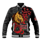 Brisbane Broncos ANZAC Personalised Baseball Jacket Lest We Forget Poppy Camo