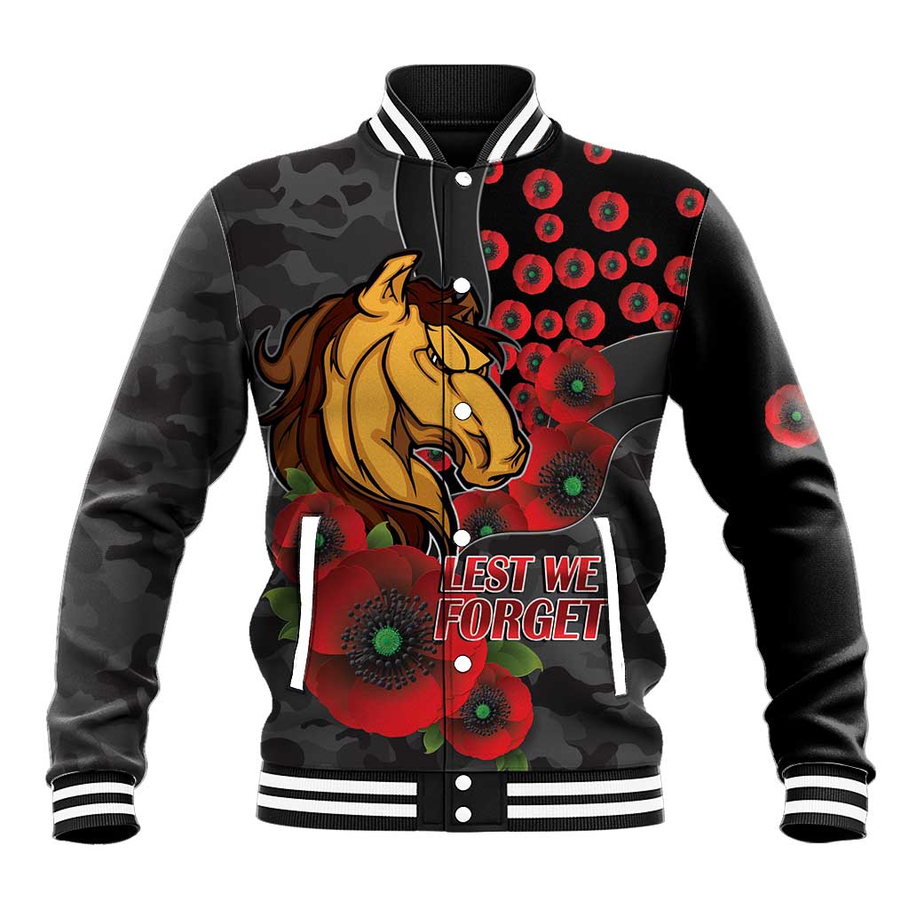 Brisbane Broncos ANZAC Personalised Baseball Jacket Lest We Forget Poppy Camo