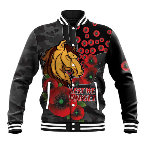 Brisbane Broncos ANZAC Personalised Baseball Jacket Lest We Forget Poppy Camo