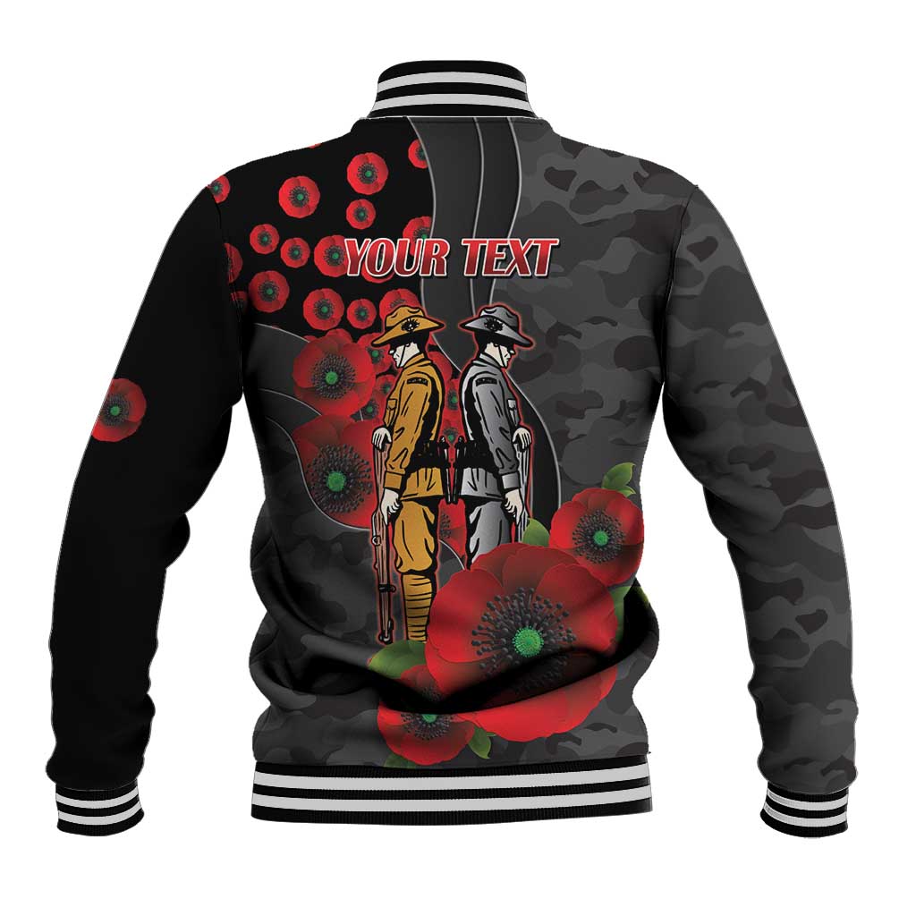Brisbane Broncos ANZAC Personalised Baseball Jacket Lest We Forget Poppy Camo
