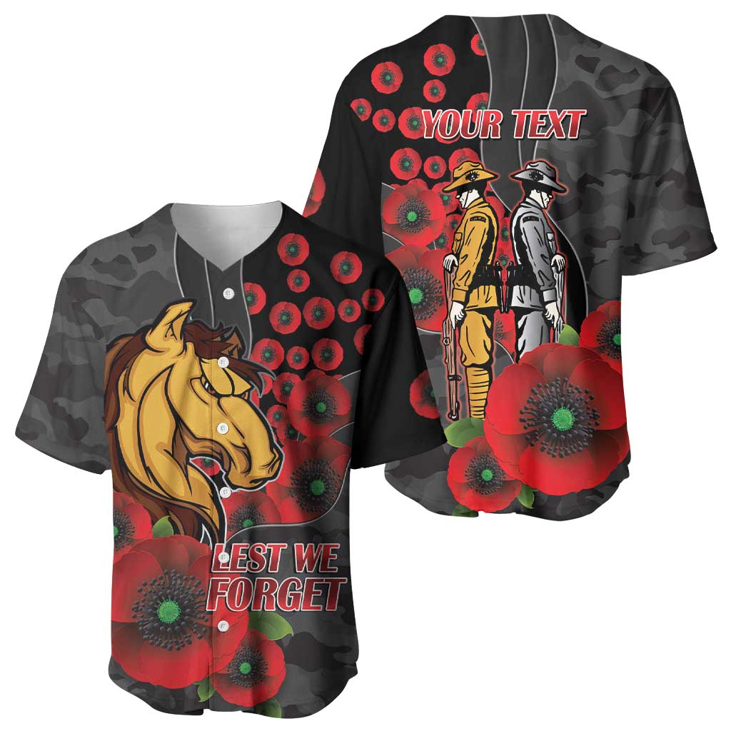Brisbane Broncos ANZAC Personalised Baseball Jersey Lest We Forget Poppy Camo