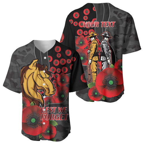Brisbane Broncos ANZAC Personalised Baseball Jersey Lest We Forget Poppy Camo