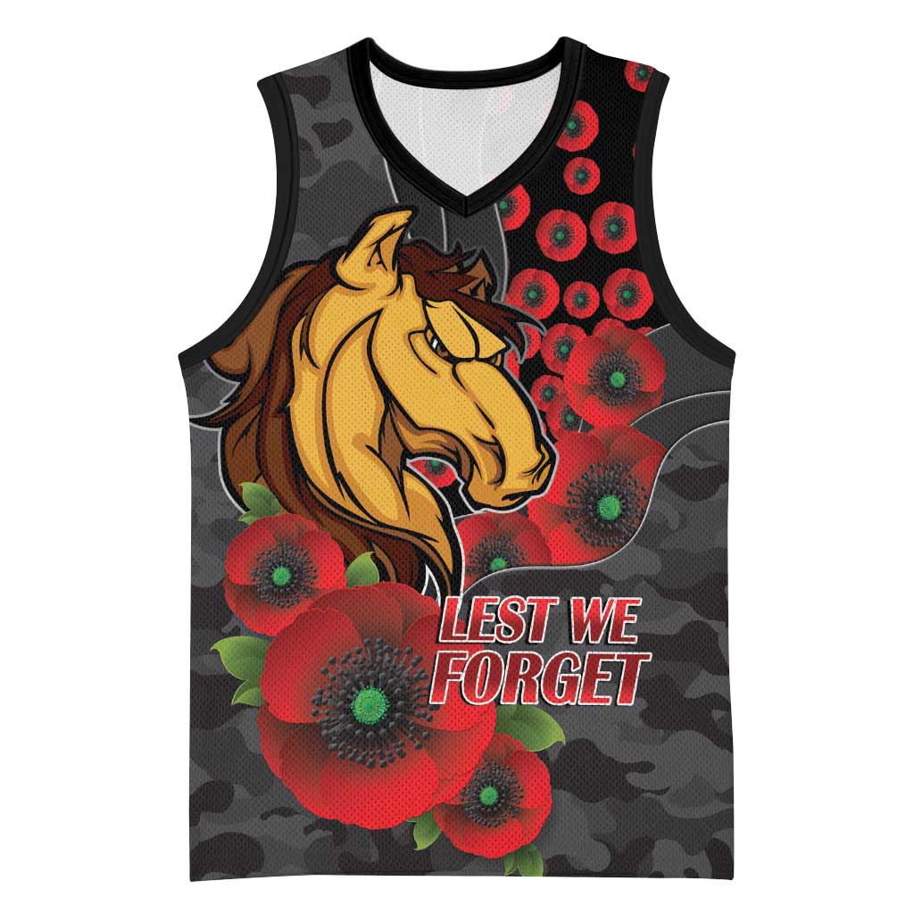 Brisbane Broncos ANZAC Personalised Basketball Jersey Lest We Forget Poppy Camo