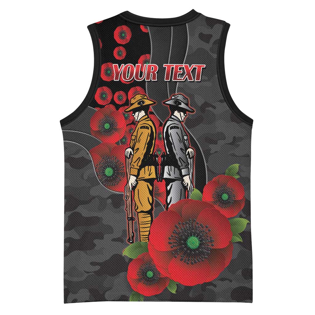 Brisbane Broncos ANZAC Personalised Basketball Jersey Lest We Forget Poppy Camo