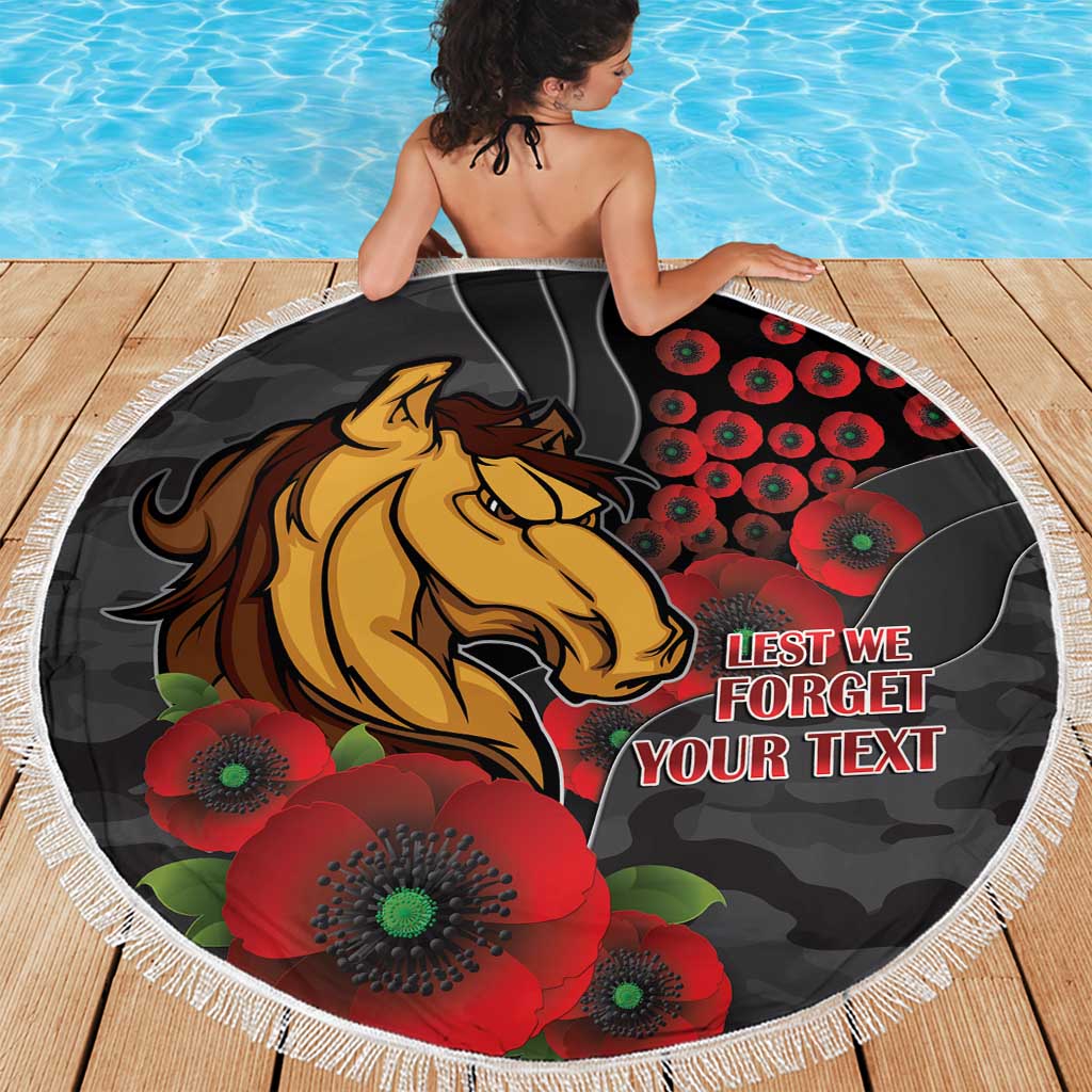 Brisbane Broncos ANZAC Personalised Beach Blanket Lest We Forget Poppy Camo