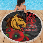 Brisbane Broncos ANZAC Personalised Beach Blanket Lest We Forget Poppy Camo