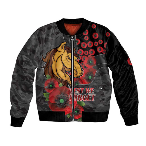 Brisbane Broncos ANZAC Personalised Bomber Jacket Lest We Forget Poppy Camo